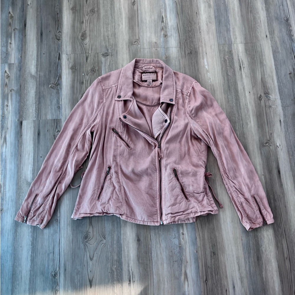 Anthropologie Marrakech Dusty Pink denim suede jacket with zippers